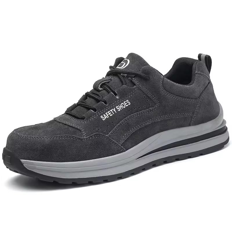 Image of BERKINS Men's Steel Toe Safety Shoes, Grey Suede, Lace-Up, Lightweight for Work and Construction