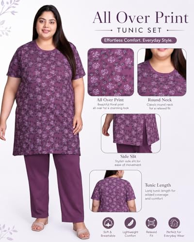 Image of In Love Women's All-Over Printed Cotton Plus Size Longline T-Shirt with Pockets