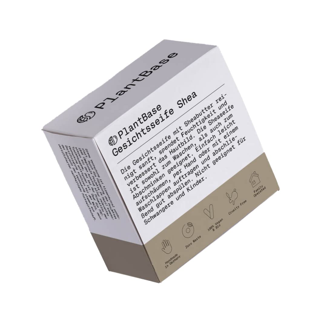 PlantBase Gesichtsseife Shea 80g – Naturseife Mit Sheabutter & Aktivkohle Gegen Fettige Haut, Made In Germany