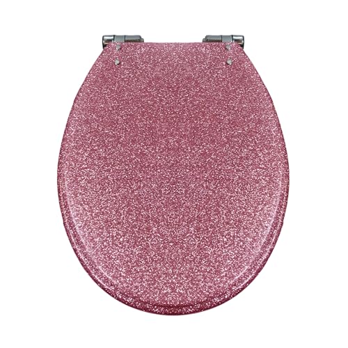 Giural Sedile WC Forma O, 36 * 42Cm Tavoletta WC con Chiusura Ammortizzata E Cerniera A Sgancio Rapido, ASSE WC Copriwater Universal in Resina, Copri WC Bianco,Rosa