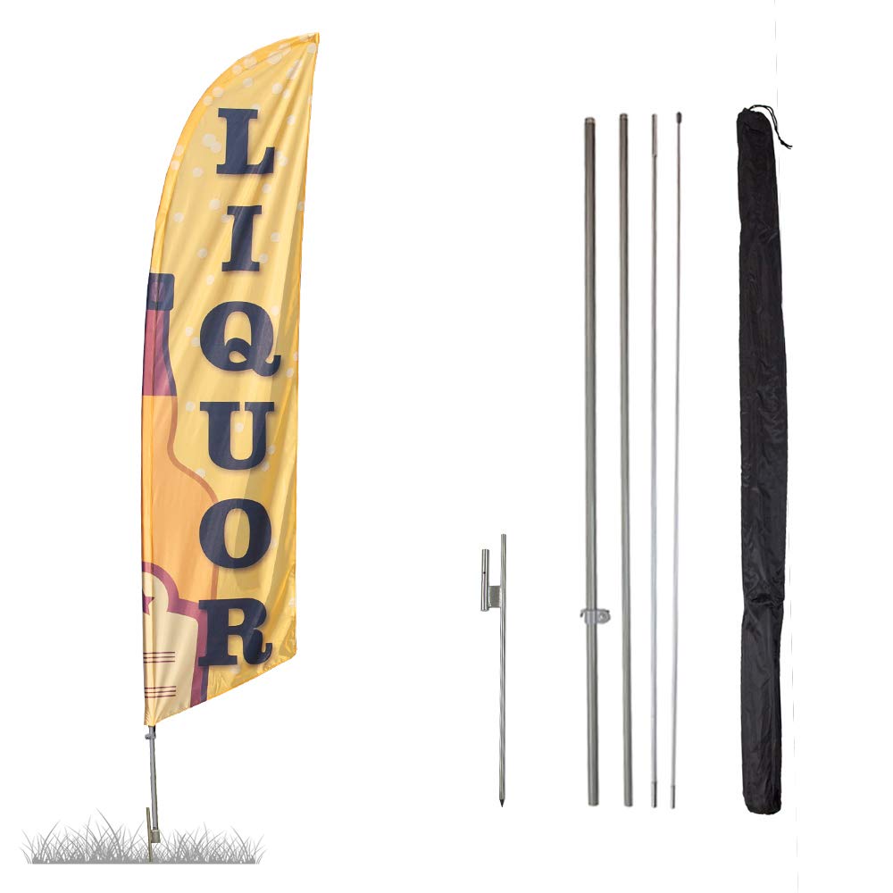 Vispronet - Liquor Feather Flag Kit - 13.5ft Knitted Polyester Swooper Flag with Pole Set and Ground Spike - Printed in the USA