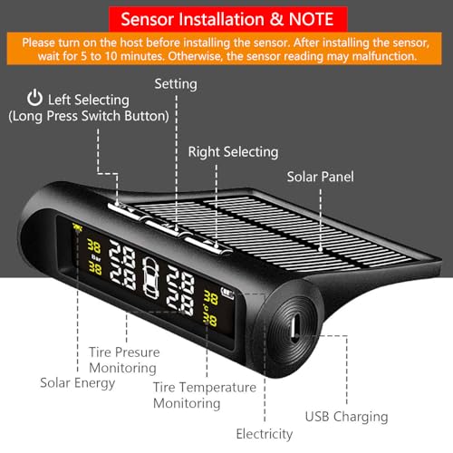image for VAOYAO Tire Pressure Monitoring System TPMS, Solar Power Universal Wir