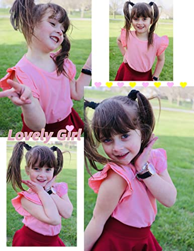 Flypigs Girl Tshirt Toddler Baby Girls Ruffle Shirts Solid Cotton Top Basic Short Sleeve Blouse Pink Tee Undershirt 3T-4T #TOP4