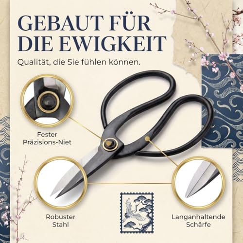 Scharfe Bonsai Schere aus Stahl - Traditionelles Bonsai Werkzeug für eine professionelle Bonsai-Zucht - ideal für Knospen, Blätter & Äste