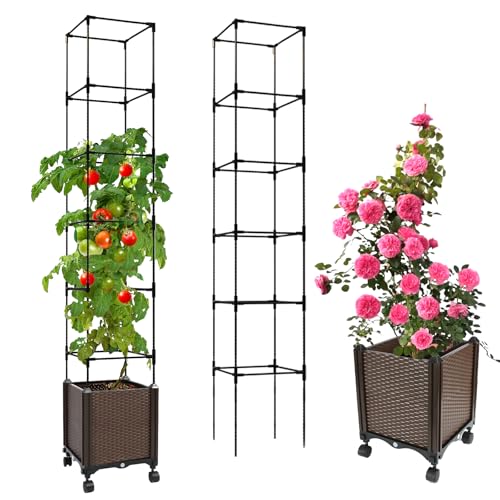 Jayhalo 71inch Planter Boxes Outdoor, 3-in-1 Planter Box with Trellis with Wheels for Growing Vegetables, 6 Layer Tomato Cage with Tomato Planters, Self Watering for Indoor Outdoor Use