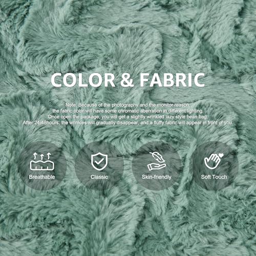 Image of Hobestluk Adults Bean Bag Chair Faux Fur BeanBag Couch for Living Room | Green Chevron,Ergonomic Design,Memory Foam,UltraSoft,Anti-slip Bottom,No Assembly Required,Decorative Style for Living Room