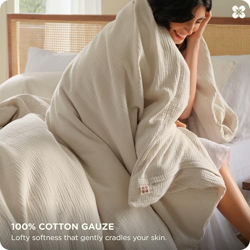 Image of Bedsure PureWoven 100% Cotton Muslin Duvet Cover Queen Size 3-Layer Gauze