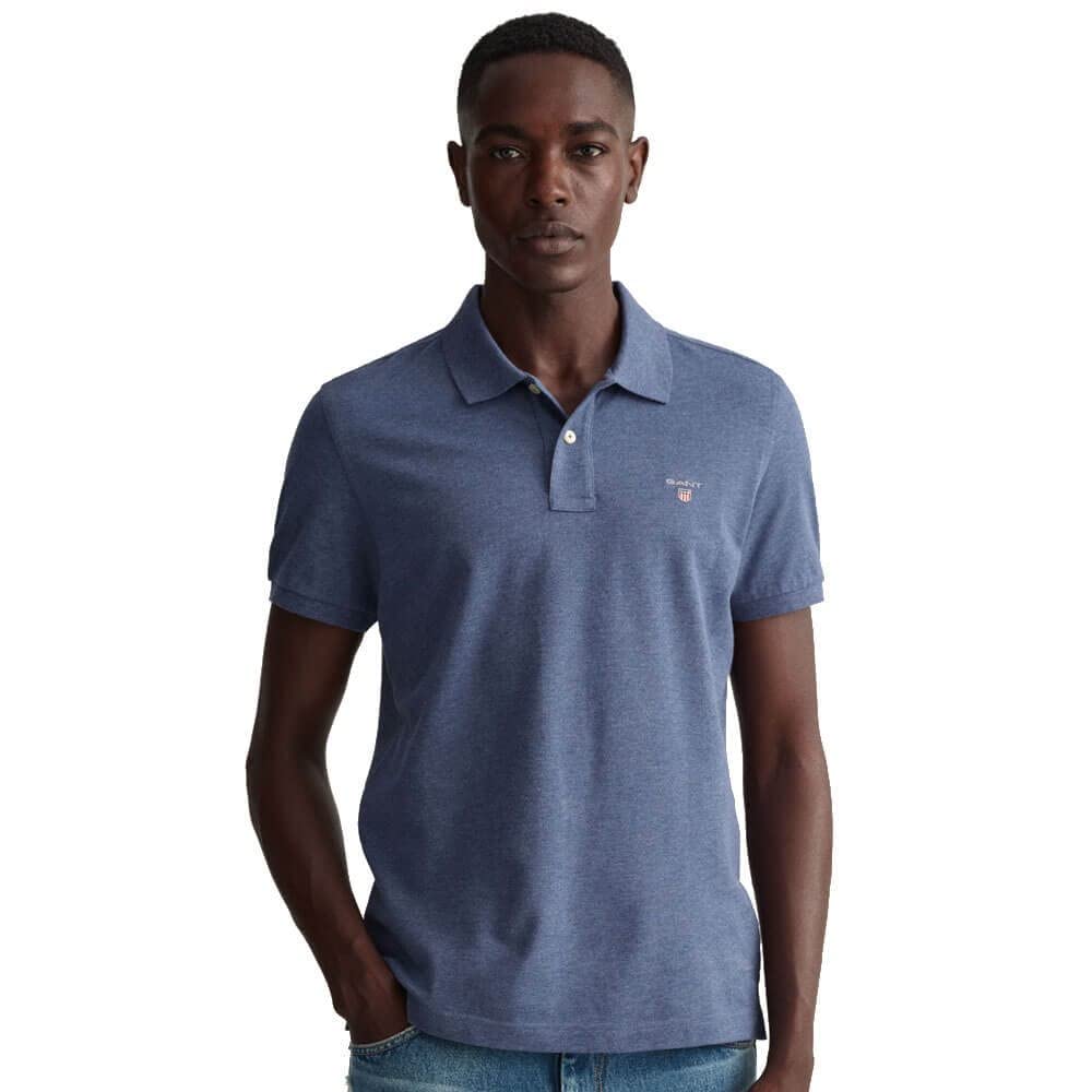 GANT Men's Reg Shield SS Pique Polo Shirt, Dark Denim Blue Melange, XXL