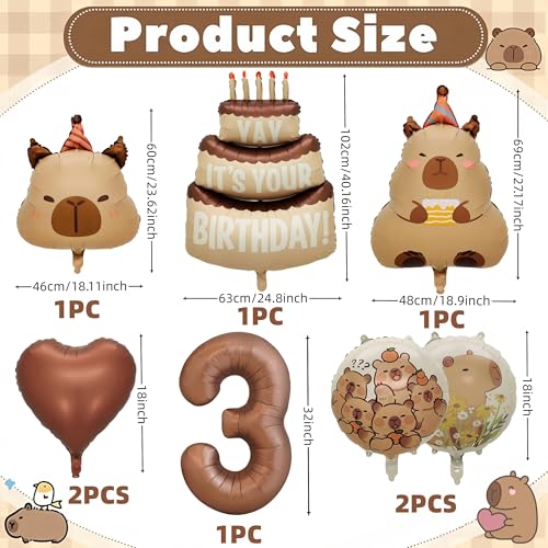 Image of Capybara Birthday Foil Balloon Set, 8-Piece Party Decor (3) | Reusable foil balloon set with capybara, cake,number . Perfect for birthday, baby shower, gender reveal & themed parties