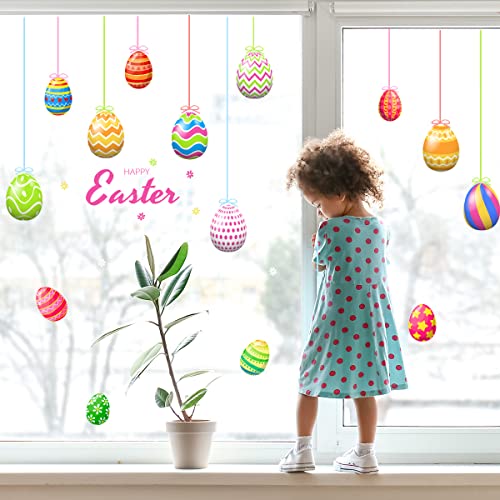 4 Sheets Easter Window Cling Sticker Removable Easter Egg Window Decals Double-Sided Design PVC Easter Window Decoration Party Supplies for Glass,Door,Refrigerator,Party,Home Decal Decoration Holiday