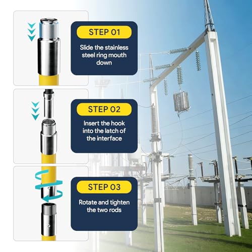 Image of 10.8 Feet Rescue Hook, Electrician Tools Firefighting Insulated 380V, High Voltage Insulated Retractable 35kv, 10.8 Feet, 18 Inch Openings for Electricians, Linemen, Automotive Repairers