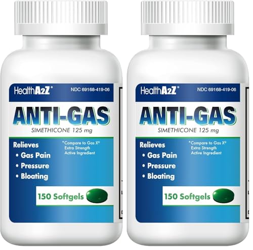 Image of HealthA2Z Gas Relief Simethicone 125mg, Relieves from Stomach Discomfort and Gas, Anti Flatulence, Relieves Gas Fast and Bloating, 150 Counts (Pack of 2)
