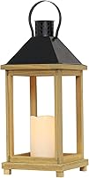 Vista 10 de NEEDOMO Farol de vela de madera de 13 pulgadas para interiores, centro de mesa grande decorativo al aire libre, candelabros rústicos colgantes