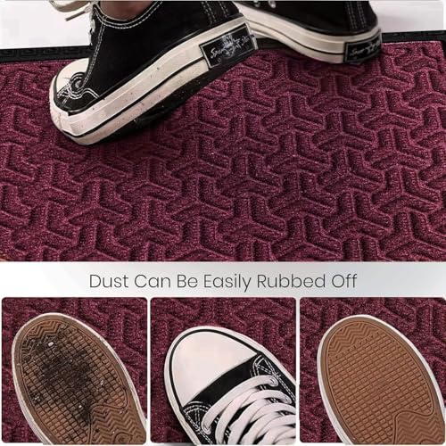 Image of Yellow Weaves Large Size (60x90 cm) Door Mat for Home Entrance, Outdoor Rubber Mat - Non-Slip, Anti Skid Foot Mat, Dirt Trapper, Heavy-Duty, Waterproof Doormat (Triangle Design, Wine Color)