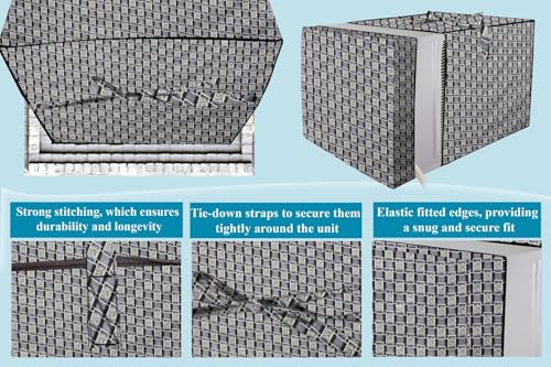 Image of The Furnishing Tree Elastic fit waterproof Polyester window ac cover suitable for Croma 1 Ton, Dustproof cover for inner and outer section, In CM: (48.26x59.69x38.74), Basketweave Pattern Grey
