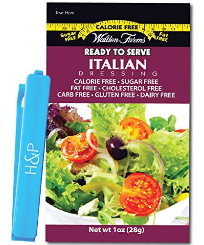 Walden Farms On-the-Go Salad Dressing Packets in Ready to Serve Calorie Free Packs, 20 - 1 oz Italian Pouches with H&P Clip