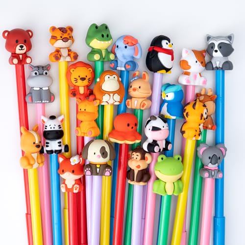 DMIGHT Cute Safari Animals Cartoon Gel Black Ink Pens,Random Kawaii Writing Pens,Assorted Styles Pens for School Office Home Student Kids Present (24)