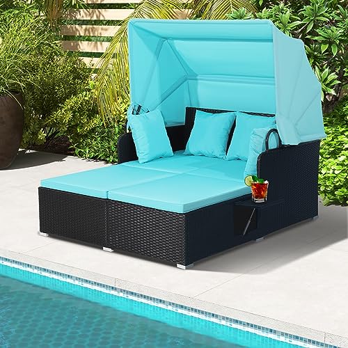 ORALNER Outdoor Daybed, 2-Person Wicker Patio Sofa with...