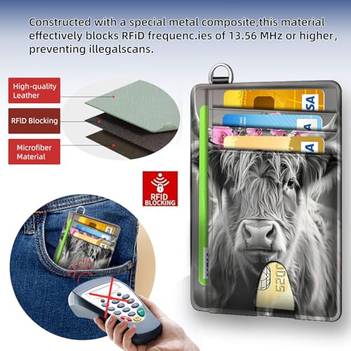 Slim Minimalist Front Pocket RFID Blocking Wallet for Men&Womem, Keep Your Credit Cards and Personal Information Safe, Highland Cow Portrait Security Pockets for Business Card Holder4
