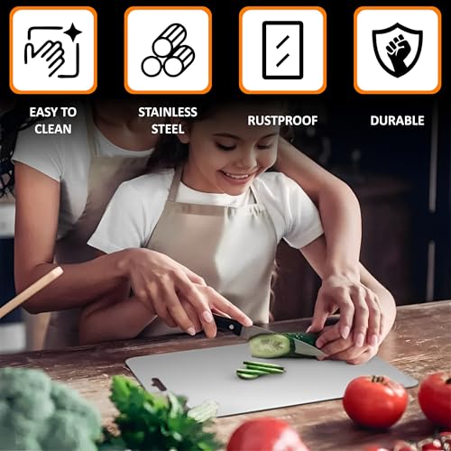 Image of JD FRESH 304 Stainless Steel Small Chopping Board /Home Use Cutting Board /Non Slip /Chopping Board for Kitchen /Vegetable Cutting Board /Kitchen Cutting Boards /Vegetable Cutter Steel (31 x 21 cm)