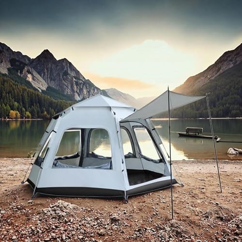 RUN.SE 4 Person Camping Tent with 2 Door & 4 Windows & Extended Porch, Large Family Cabin Tent, Waterproof Portable Glamping Tent, Large Tent for Outdoor Camping Hiking and Backpac image 5