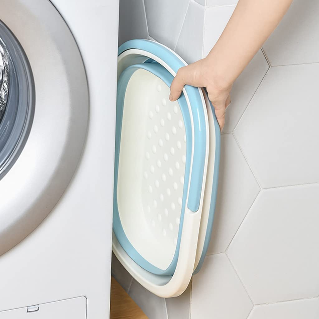LEIYAN Cuenca plegable de baño con masajeadores de pies, bañera plegable para pies y balneario, balde de masaje con asa, pedicura para adultos para la familia (color azul)