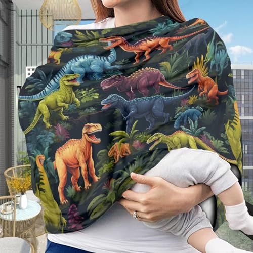 Image of ZFRXIGN Cool Dinosaur Car Seat Covers for Babies Multi-use Carseat Canopy Nursing Cover, Breastfeeding Cover Scarf, Infant Boys and Girls Gifts Black