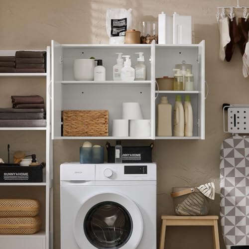 SoBuy Wall Cabinet Laundry Room, Medicine Cabinet for Kitchen Bathroom Garage, Wall Storage Cabinet with Adjustment Shelves, White FRG231-L-W
