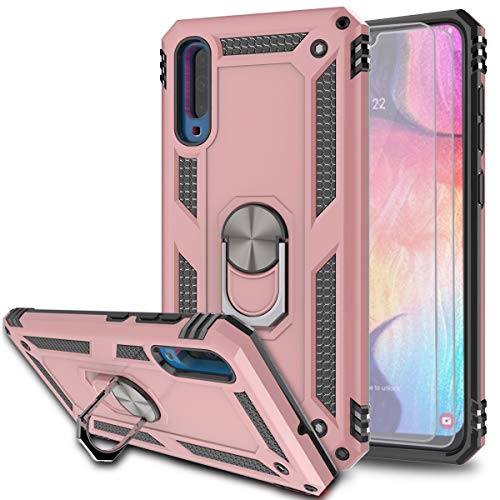 Galaxy A70 Case Galaxy A70S Cases with HD Screen Protector (2Pack) KaiMai 360 Degree Rotating Ring & Bracket Dual layers of shockproof TPU and solid PC Phone Case For Samsung Galaxy A70/A70S-Rose Gold