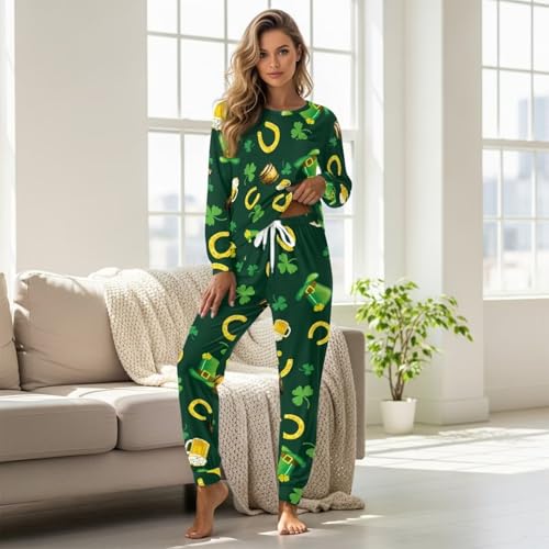 Image of Women's Pajamas Set Soft 2 Piece Loungewear Long Sleeve Pj Set Matching Sleepwear with Pockets for Women Plus Size