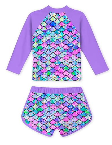 Image of Vogseek Girls Rash Guard Two Pieces Swimsuit Long Sleeve Bathing Suit for 3-10 Years