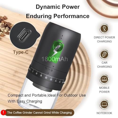 Portable Burr Coffee Grinder, Small Cordless Electric Bur Grinder, 40 Adjustable Settings, 1800mAh Coffee Bean Grinder with Conical Ceramic Burr, for Travel, Camping, Office, Espresso - Image 5
