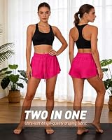 TIMEPAY Womens Athletic Shorts High Waisted 2 in 1 Flowy Workout Skorts with Liner Pockets for Running Tennis Yoga Gym Rose — image 6
