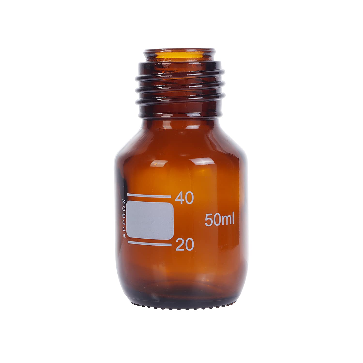 Paquete de 10 botellas de vidrio borosilicato ámbar de 50 ml graduadas redondas de laboratorio reactivo/almacenamiento con tapa de rosca azul GL45