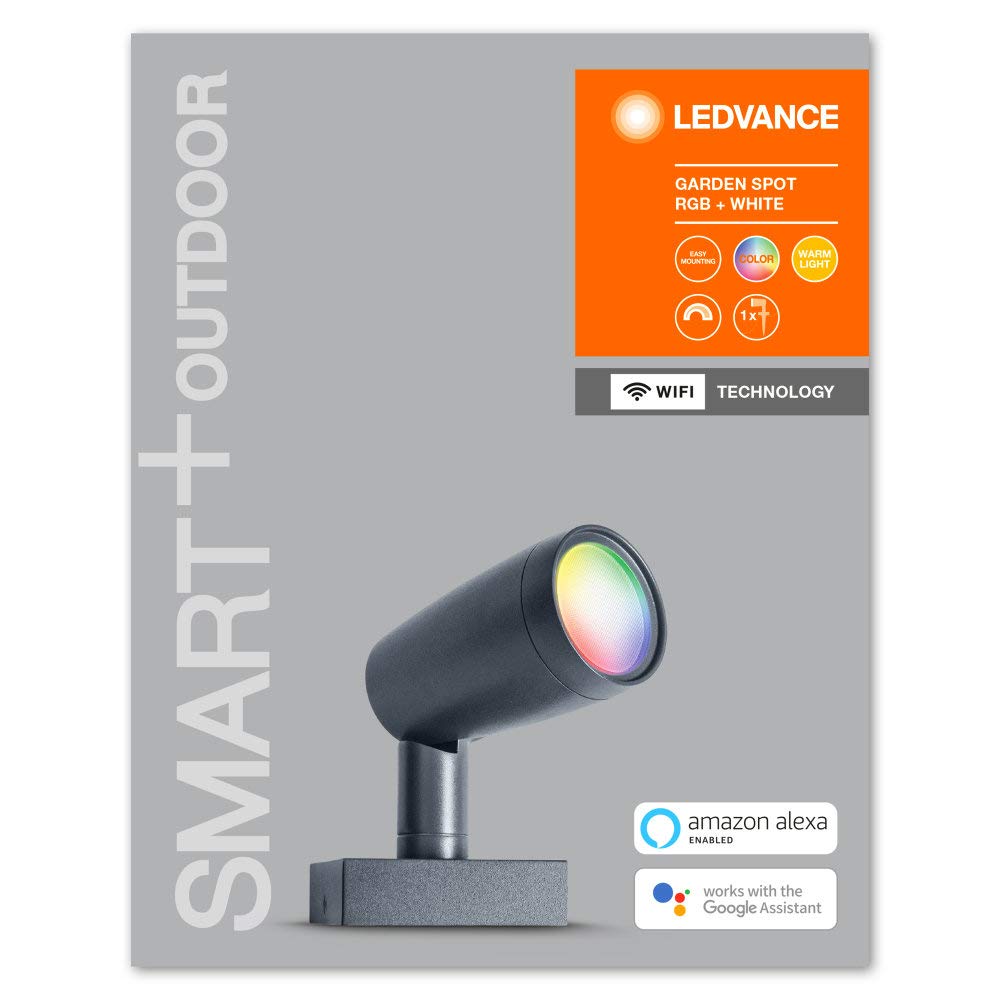 LEDVANCE Luce da giardino a LED intelligente con tecnologia WiFi, pacchetto base con 1 faretto per esterno, colori RGB modificabili, compatibile con Google e Alexa, SMART+ WIFI GARDEN SPOT 1P