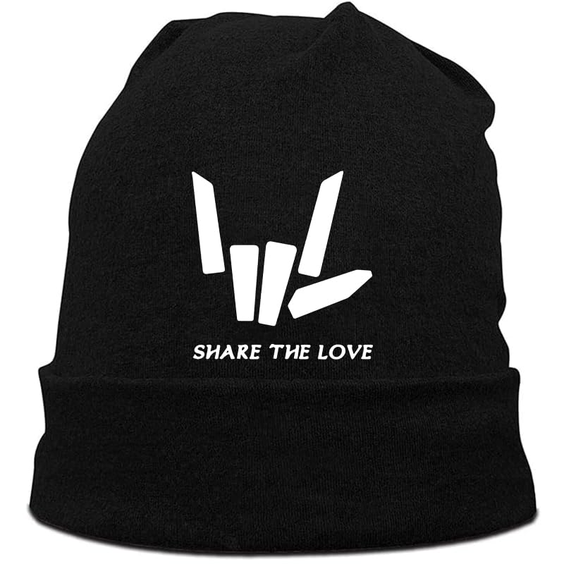 Share The Love Black Knit Beanie Hat for Men Women Boys Classic Knitted Hat