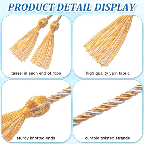 Image of ONUPGO Gold White Graduation Cord, Graduation Honor Cords Rayon Braided Tassel Cord for 2026, 68 inch Polyester Yarn Long Robe Honor Rope for Graduation Students, Bachelor Gown
