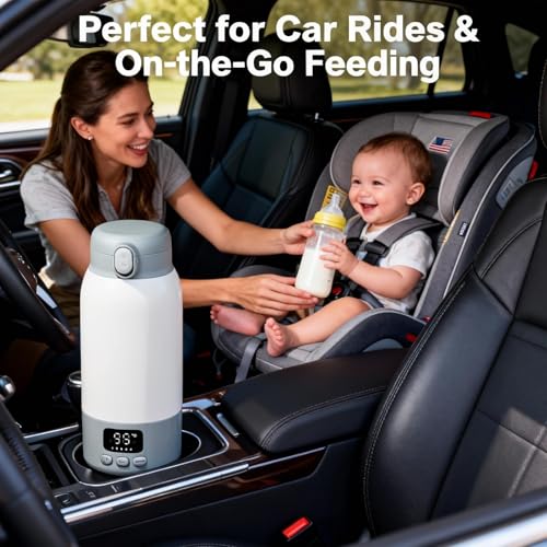 Image of 17oz Portable Bottle Warmer for Travel, Milk Warmer, Portable Water Warmer for Breastmilk & Formula, Bottle Warmer On The Go, Fast and Even Heating, Leakproof, with Adapter