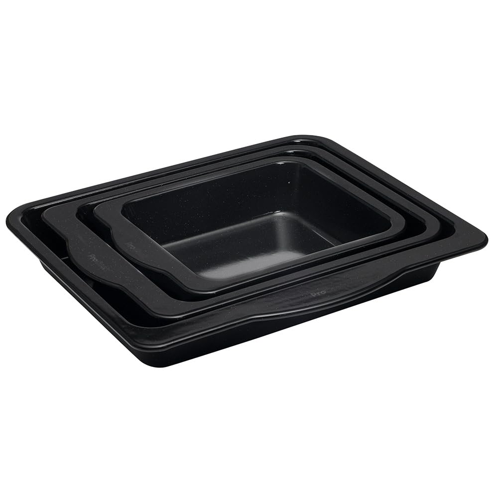ProCook Heavy Gauge Black Enamel Roasting Tin Set with Ergonomic Handles Induction & Dishwasher Safe Pans - 3 Piece, 28x24 cm, 36x28 cm, 40x35.5 cm