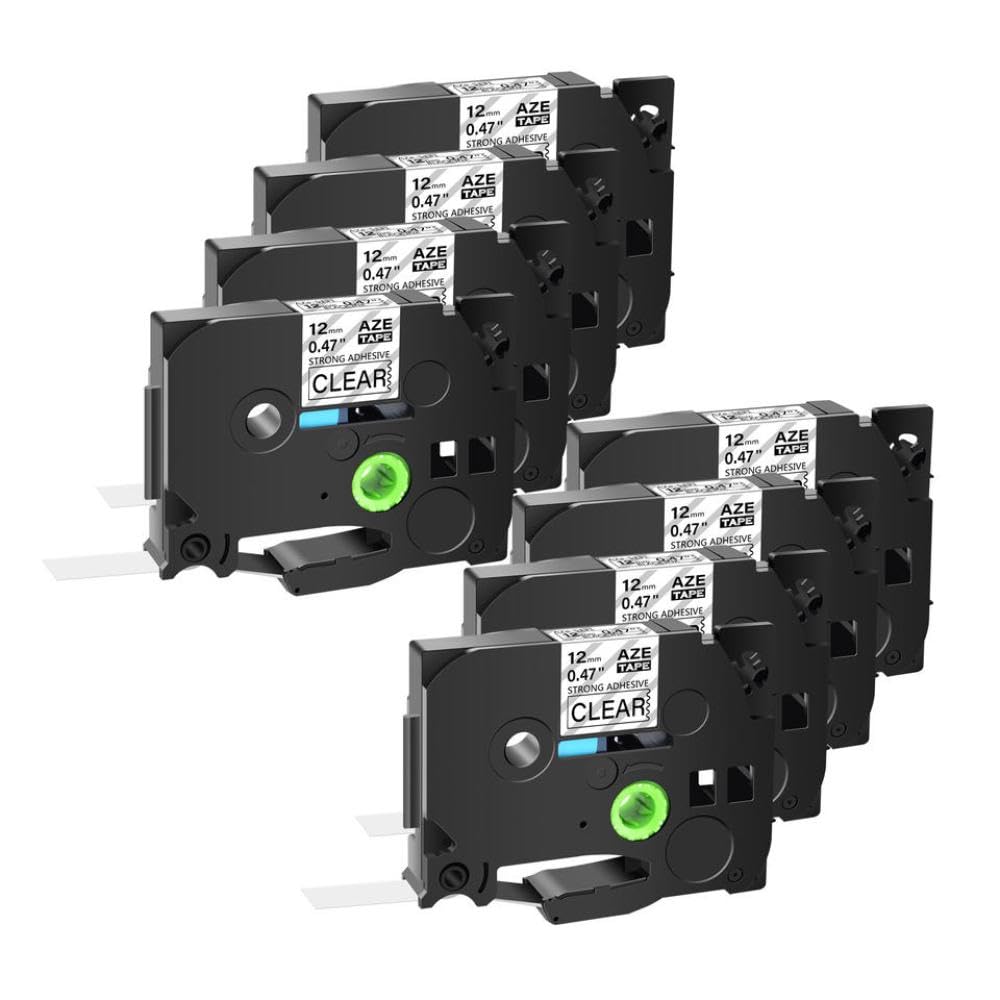 Cinta de Etiquetas 8PK 6mm 9mm 12mm 18mm 24mm Negro sobre Blanco Adhesivo acrílico Extra Adhesivo Compatible con rotuladora S231 S131 S631(Black on Clear)