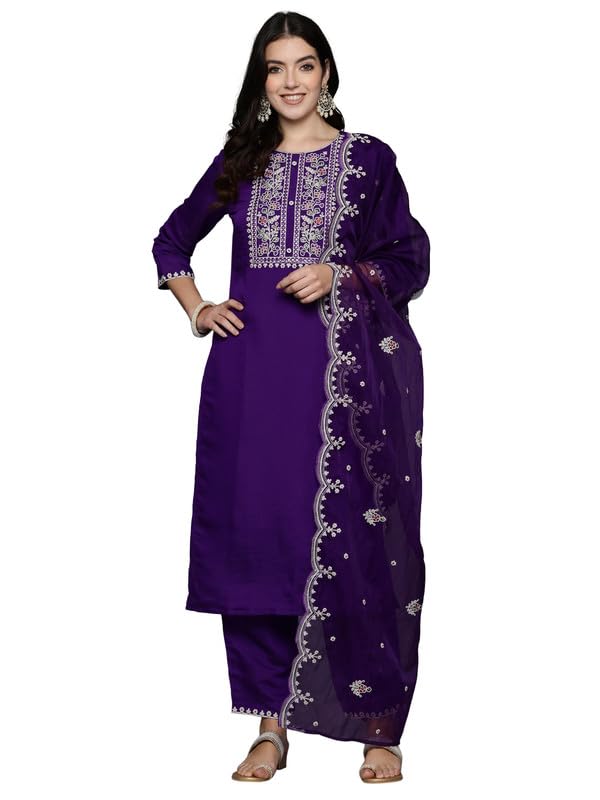Women's Embroidered Straight Kurta Pant With Dupatta