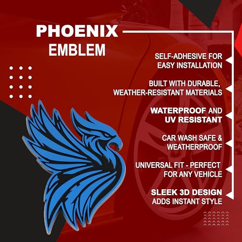 Image of Phoenix Emblem 3D Bird Badge, Custom Car Decal Sticker - Durable Exterior Trunk, Hood, Fender for Car, Truck, SUV (Set of 2) (Blue)