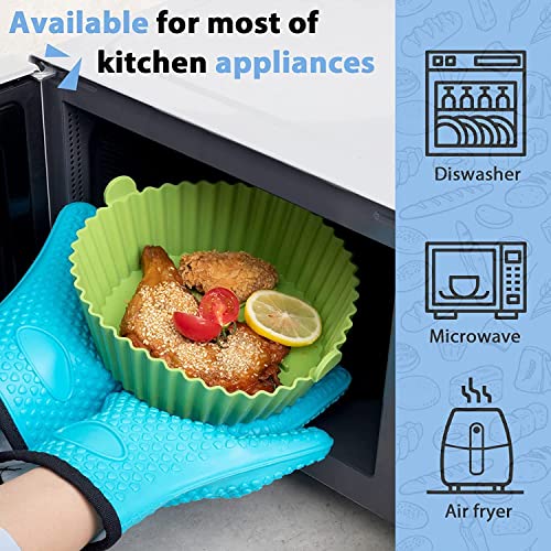 Image of Round Silicone Air Fryer Liners, 3 Count, Multicolor, Heat Resistant, Dishwasher Safe, Reusable Baking Tray Pots for Oven, Microwave, Steamer