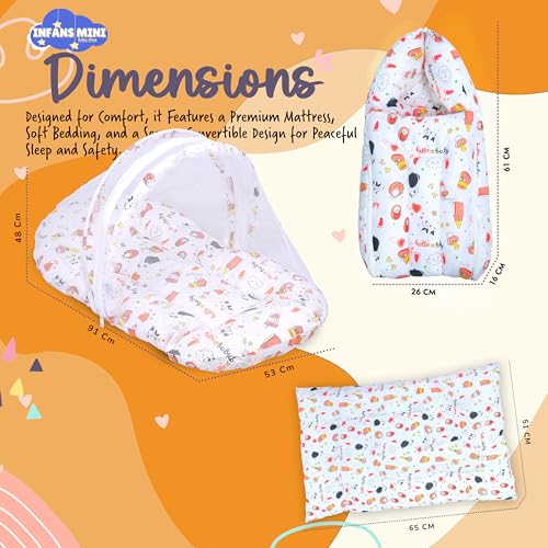 Image of Baby Bedding Set for New Born Baby Sleeping Bag, Mosquito Net Bed, Sleeping Mattress Suitable for 6 Months Babies (Panda Orange)