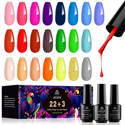 AIFAIFA 25Pcs Nail Polish Kit, Gel Nail Polish Color Collection Soak Off UV Nail Gel Polish Set, Gel Polish with Base Coat and Glossy & Matte Top Coat All-Season Salon Manicure Art Design Warm Winter