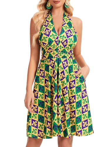 Image of Women's Summer Sundress- 2025 Sexy Halter Sleeveless Spring Boho Elastic Waist Ruffle Mini Dress