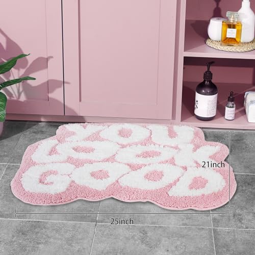 Image of TOIVO You Look Good Bath Mat - Stylish Funny Pink Bathroom Rug with Cute Words, Absorbent & Non-Slip - 25x21 inch (Pink)