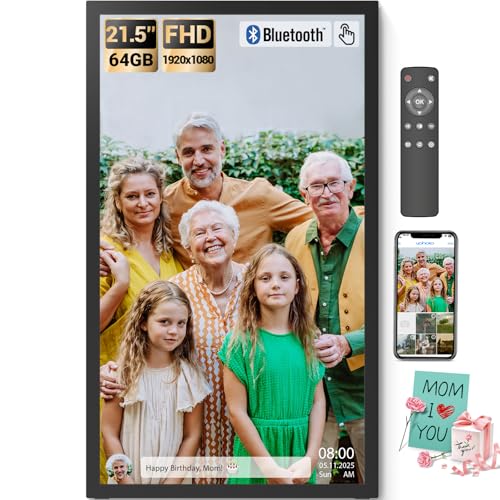 BSIMB Large Digital Picture Frame 21.5 Inch, 64GB Touchscreen 1920x1080 FHD WiFi Digital Photo Frame Electronic Remote Control, Share Pictures/Videos via App/USB/SD Easy Setup Gifts for Mom, Black