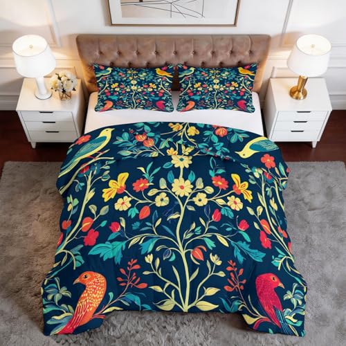 Genérico Edredón Nórdico 220 x 220 cm William Morris Animales Flores Diseño, Relleno de Ecopiuma 400g/m² – Confort Térmico 4 Estaciones, Antialérgico – Set 3 Piezas Niños y Niñas, Azul Marino