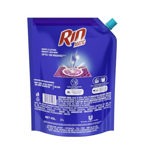 Image of RIN Matic Liquid Detergent, 2Kg, for Dazzling Brightness, with Bright Lock Technology, Long-Lasting Fragrance, for Top Load Washing Machines